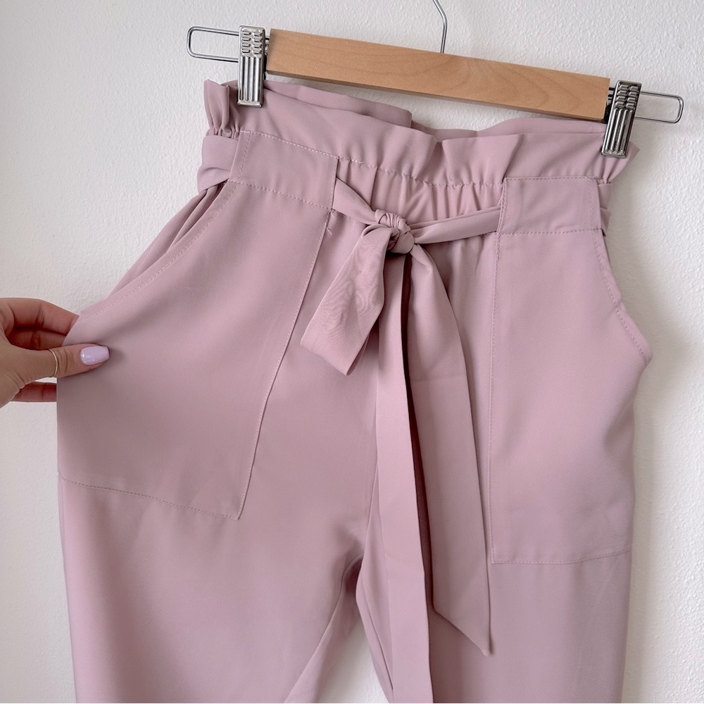High Rise Tie Waist Dress Pants Lilac Color | Size Small | Paperbag Pant